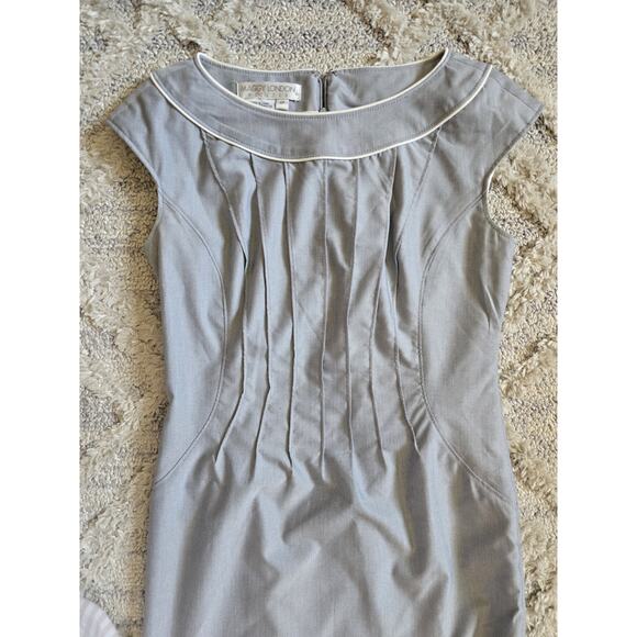 Vintage‎ Maggy London Dress Sz 4p Midi Gray Women's Slimming Sheath Zipper - Picture 3 of 7
